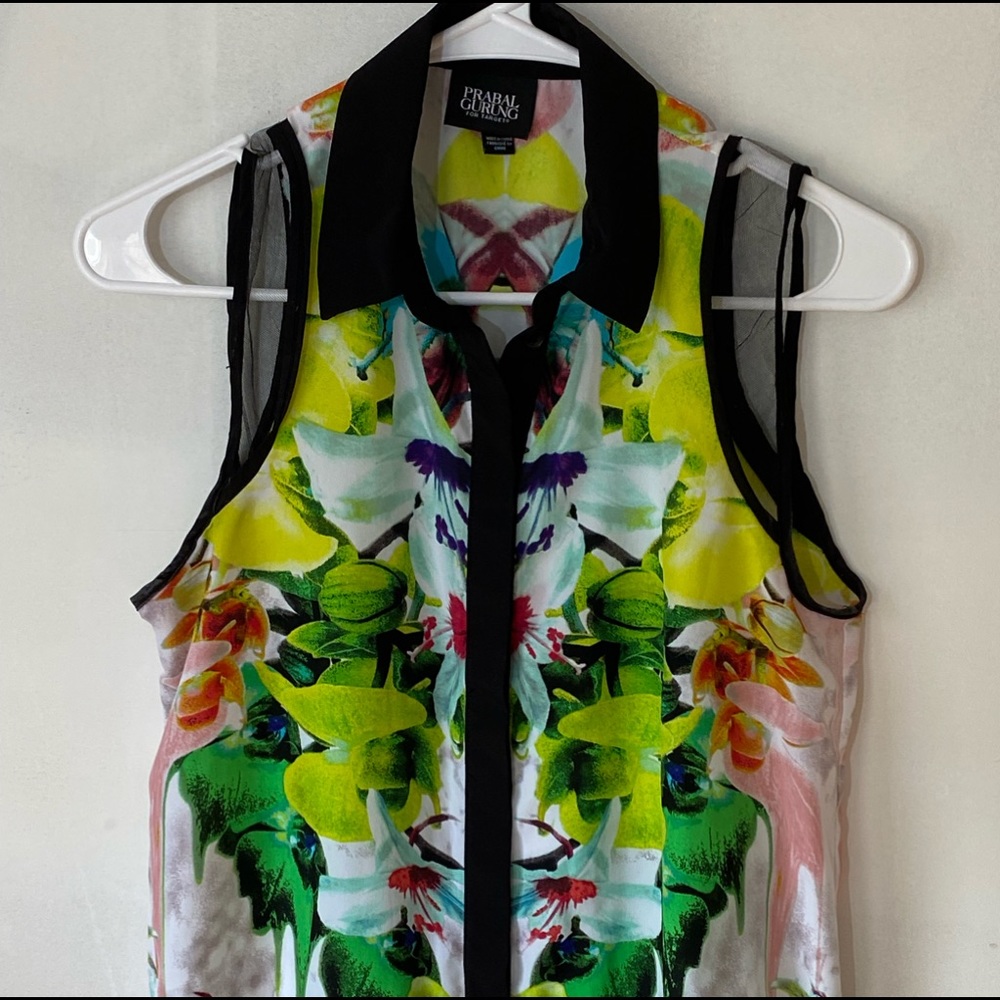 Exclusive Prabal Gurung Floral Top with mesh detail at shoulders